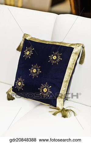 Close-up of a cushion on a couch View Large Photo Image Stock Photo - Close-up of a cushion on a couch. Fotosearch