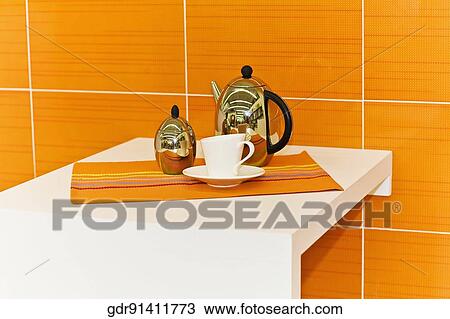 Stock Image - Close-up of a tea set. Fotosearch
