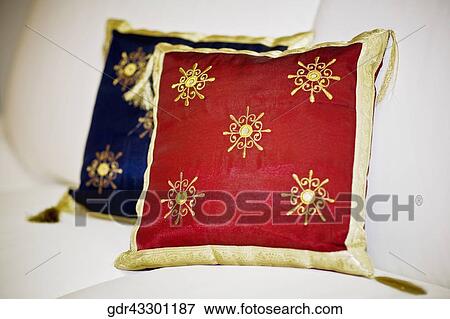 Close-up of cushions on a couch View Large Photo Image Stock Photo - Close-up of cushions on a couch. Fotosearch