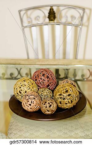 Picture - Close-up of decorative balls on a table. Fotosearch