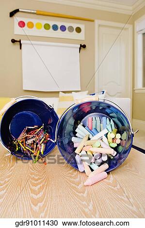 Stock Image - Crayons on a table. Fotosearch