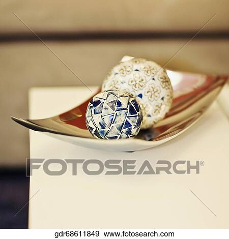 Decorative balls on a tray View Large Photo Image Stock Photo - Decorative balls on a tray. Fotosearch