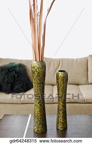 Flower vases on a table View Large Photo Image Stock Photography - Flower vases on a table. Fotosearch