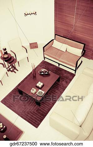 High angle view of a living room View Large Photo Image Stock Image - High angle view of a living room. Fotosearch