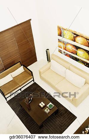 Stock Photo - High angle view of a living room. Fotosearch
