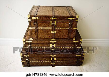 Stock Photograph - High angle view of a stack of chest boxes. Fotosearch