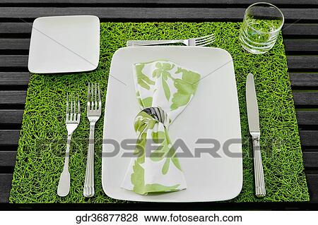 High angle view of table setting View Large Photo Image Stock Photo - High angle view of table setting. Fotosearch