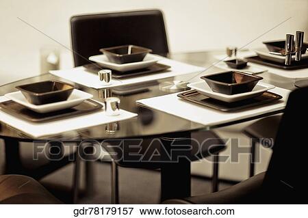 High angle view of table setting View Large Photo Image Stock Photo - High angle view of table setting. Fotosearch