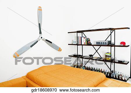 Stock Image - Interiors of a bedroom. Fotosearch
