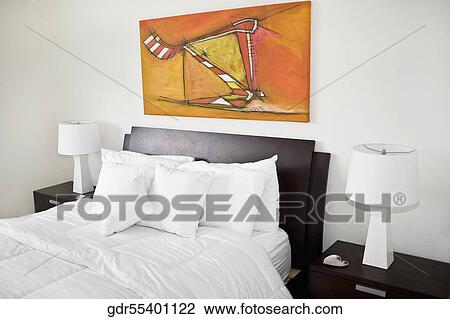 Stock Image - Interiors of a bedroom. Fotosearch