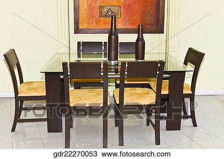 Stock Image - Interiors of a dining room. Fotosearch