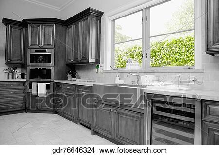 Interiors of a domestic kitchen View Large Photo Image Picture - Interiors of a domestic kitchen. Fotosearch