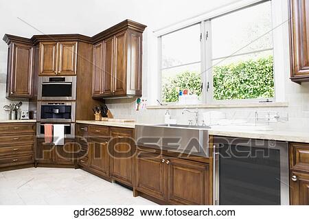 Interiors of a domestic kitchen View Large Photo Image Stock Image - Interiors of a domestic kitchen. Fotosearch