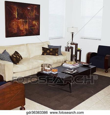 Stock Photograph - Interiors of a living room. Fotosearch