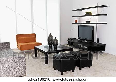 Stock Photograph - Interiors of a living room. Fotosearch