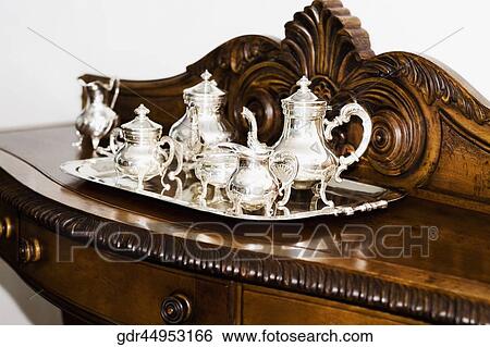 Stock Photograph - Kettles on a sideboard. Fotosearch