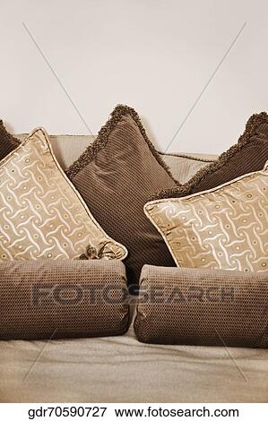 Pillows on the bed View Large Photo Image Stock Photo - Pillows on the bed. Fotosearch