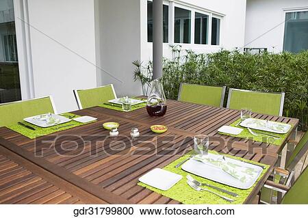 Place mat with silverware and glasses on a dining table View Large Photo Image Stock Image - Place mat with silverware and glasses on a dining table. Fotosearch