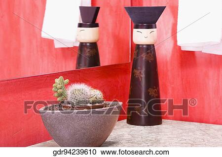 Potted cactus with a showpiece in the bathroom View Large Photo Image Stock Image - Potted cactus with a showpiece in the bathroom. Fotosearch