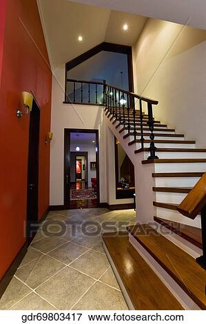 Staircase in a house View Large Photo Image Stock Photo - Staircase in a house. Fotosearch