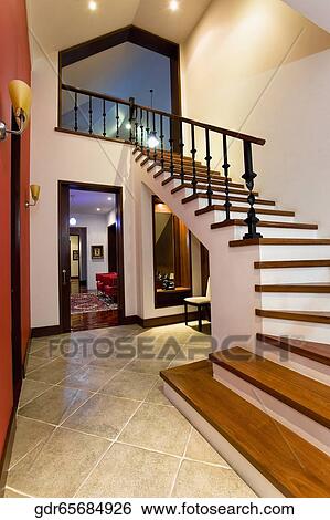 Staircase in a house View Large Photo Image Stock Photograph - Staircase in a house. Fotosearch