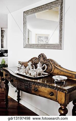 Tea set on a sideboard View Large Photo Image Stock Photo - Tea set on a sideboard. Fotosearch