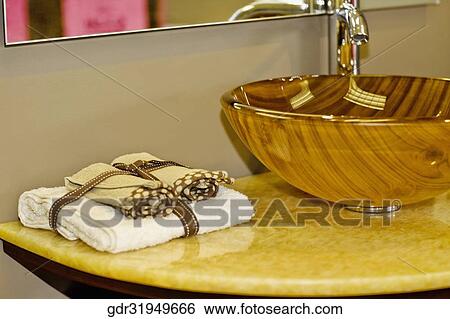 Towels near a wash bowl View Large Photo Image Stock Photograph - Towels near a wash bowl. Fotosearch