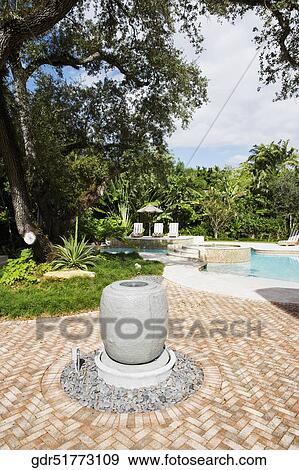 Stock Photo - Trees at the poolside. Fotosearch