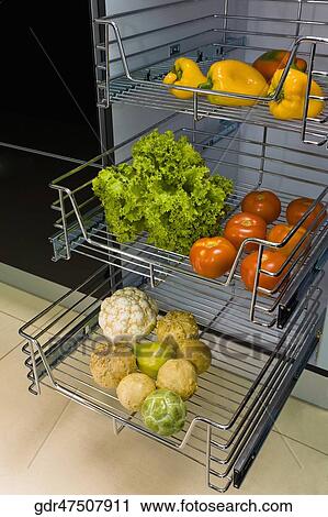 Vegetables on shelves in the kitchen View Large Photo Image Stock Image - Vegetables on shelves in the kitchen. Fotosearch