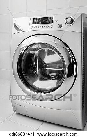 Washing machine in the bathroom View Large Photo Image Stock Image - Washing machine in the bathroom. Fotosearch
