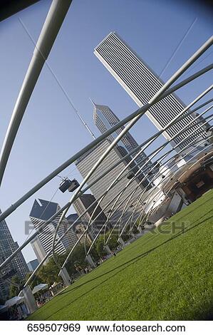 Amphitheater in a park, Millennium Park, Jay Pritzker Pavillion, Chicago, Illinois, USA View Large Photo Image Stock Photo - Amphitheater in a park, Millennium Park, Jay Pritzker Pavillion, Chicago, Illinois, USA. Fotosearch