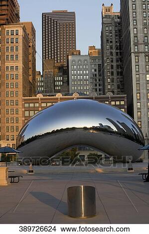 Picture - Bean sculpture at a Town square, The Bean, Cloud Gate, Millennium Park, Chicago, Illinois, USA. Fotosearch