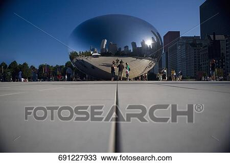Bean sculpture at a Town square, The Bean, Cloud Gate, Millennium Park, Chicago, Illinois, USA View Large Photo Image Stock Image - Bean sculpture at a Town square, The Bean, Cloud Gate, Millennium Park, Chicago, Illinois, USA. Fotosearch