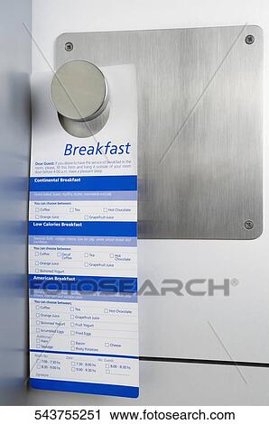 Breakfast menu hanging on a doorknob View Large Photo Image Stock Image - Breakfast menu hanging on a doorknob. Fotosearch