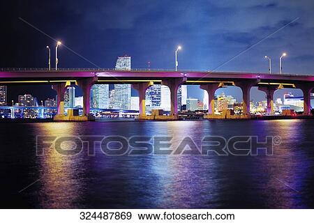 Bridge across a bay, Venetian Causeway, Biscayne Bay, Miami, Florida, USA View Large Photo Image Stock Photo - Bridge across a bay, Venetian Causeway, Biscayne Bay, Miami, Florida, USA. Fotosearch