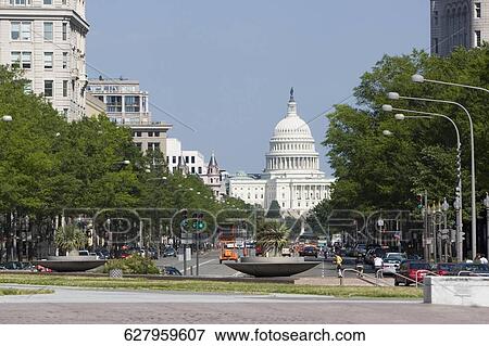 Buildings in a city, Pennsylvania Avenue, State Capitol Building, The Mall, Washington DC, USA View Large Photo Image Stock Photo - Buildings in a city, Pennsylvania Avenue, State Capitol Building, The Mall, Washington DC, USA. Fotosearch