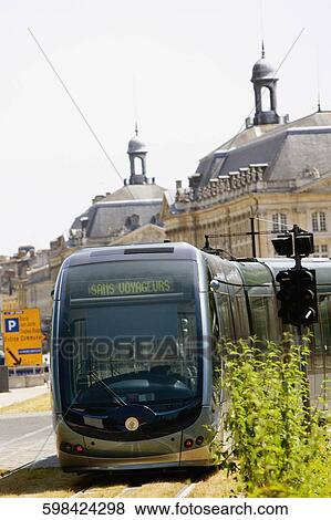 Cable car in a street, Bordeaux, France View Large Photo Image Stock Photo - Cable car in a street, Bordeaux, France. Fotosearch