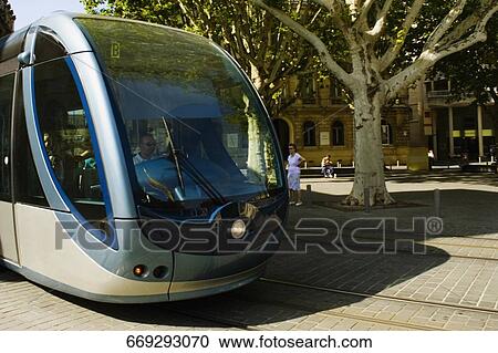 Cable car on tracks, Bordeaux, France View Large Photo Image Stock Image - Cable car on tracks, Bordeaux, France. Fotosearch