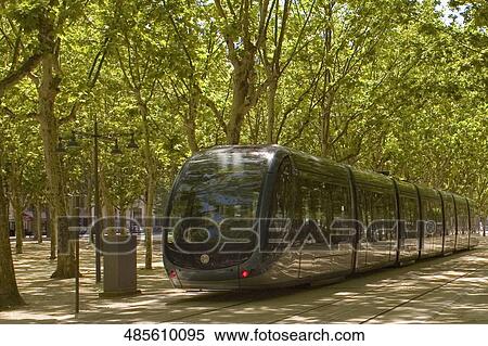Cable car on tracks, Bordeaux, Aquitaine, France View Large Photo Image Stock Photography - Cable car on tracks, Bordeaux, Aquitaine, France. Fotosearch