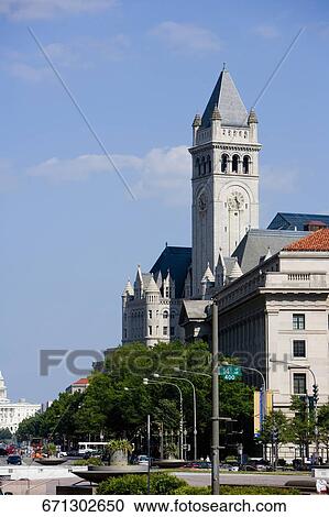 Clock tower in a city, Old Post Office building, Pennsylvania Avenue, Washington DC, USA View Large Photo Image Stock Image - Clock tower in a city, Old Post Office building, Pennsylvania Avenue, Washington DC, USA. Fotosearch