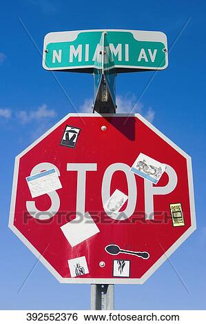 Close-up of a stop sign, Miami Design District, Miami, Florida View Large Photo Image Stock Photograph - Close-up of a stop sign, Miami Design District, Miami, Florida. Fotosearch