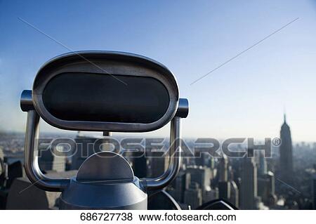 Stock Photo - Close-up of a tourist telescope, Manhattan, New York City, New York State, USA. Fotosearch