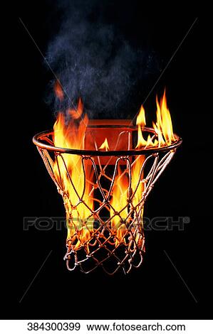 Stock Photo - Close-up of basketball hoop burning. Fotosearch