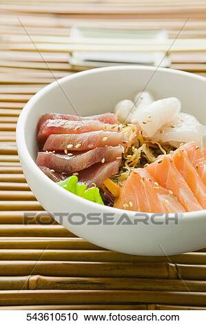 Close-up of chirashi sushi in a bowl View Large Photo Image Stock Image - Close-up of chirashi sushi in a bowl. Fotosearch