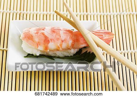 Close-up of shrimp sushi in a bowl View Large Photo Image Stock Photo - Close-up of shrimp sushi in a bowl. Fotosearch