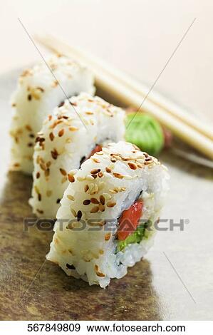 Close-up of sushi View Large Photo Image Stock Photo - Close-up of sushi. Fotosearch