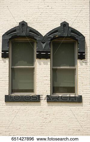 Stock Photograph - Close-up of windows on a wall, Logan Circle, Washington DC, USA. Fotosearch