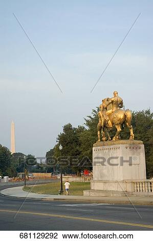 Stock Image - Equestrian statue in a temple, Masonic Temple, Washington DC, USA. Fotosearch