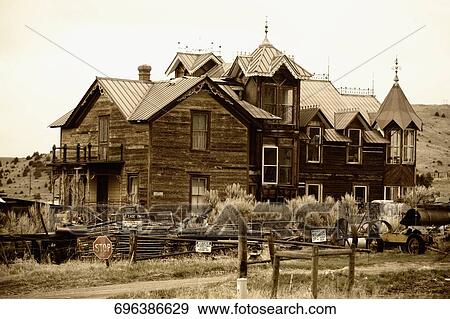Facade of an abandoned house, Ghost Town, Virginia City, Montana, USA View Large Photo Image Stock Photo - Facade of an abandoned house, Ghost Town, Virginia City, Montana, USA. Fotosearch