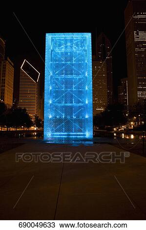 Fountain lit up at night, Crown Fountain, Millennium Park, Chicago, Illinois, USA View Large Photo Image Stock Image - Fountain lit up at night, Crown Fountain, Millennium Park, Chicago, Illinois, USA. Fotosearch